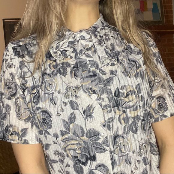 Vintage 60s 70s Graff Californiawear Rose Floral Tie Neck Pussy Bow Ribb… - Picture 5 of 16